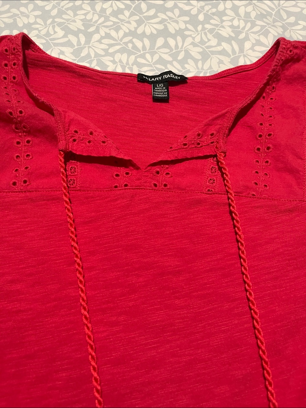 Hilary Radley Bright Red Eyelet-Tie Women's Blouse